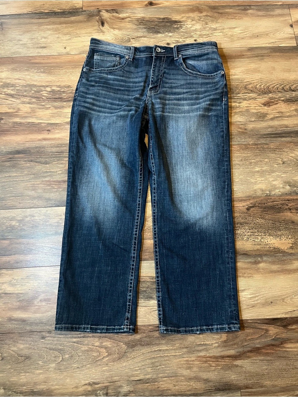 BKE Seth Men’s Jeans 36x30 Blue Denim Straight Leg Embroidered Pocket